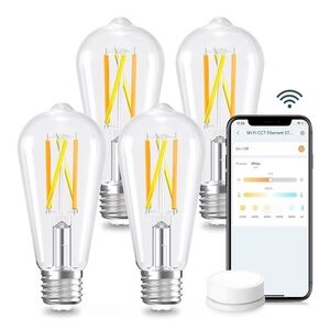 4-Pack Smart Wi-Fi LED Bulbs with Remote Control works with Alexa & Google Home